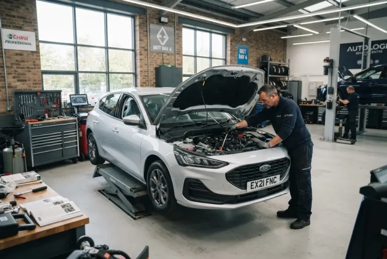 Car Servicing Guide: Intervals, Types & What to Expect Car servicing guide showing a vehicle undergoing professional scheduled maintenance