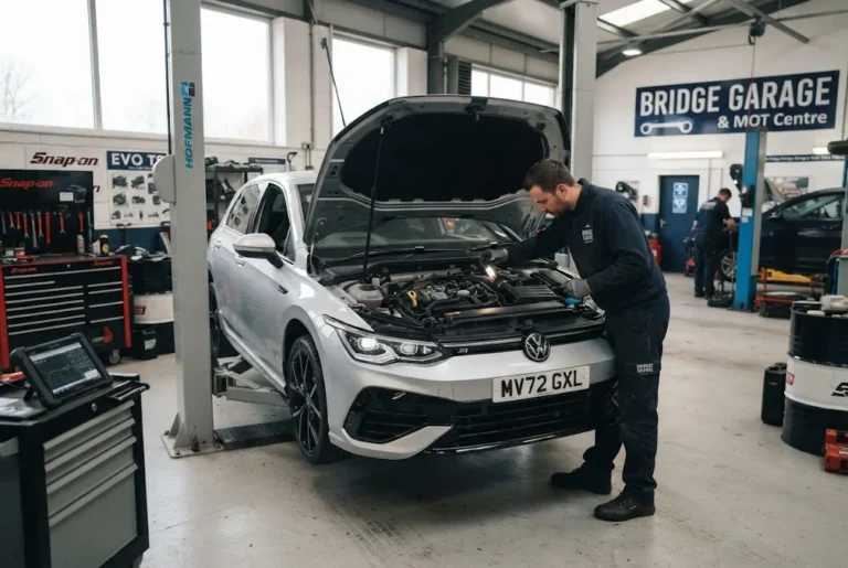 Vehicle maintenance inspection in a professional UK garage