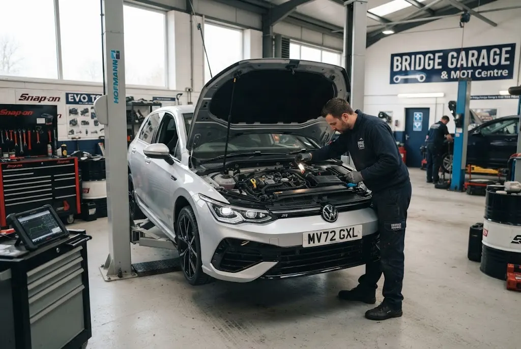 Vehicle maintenance inspection in a professional UK garage